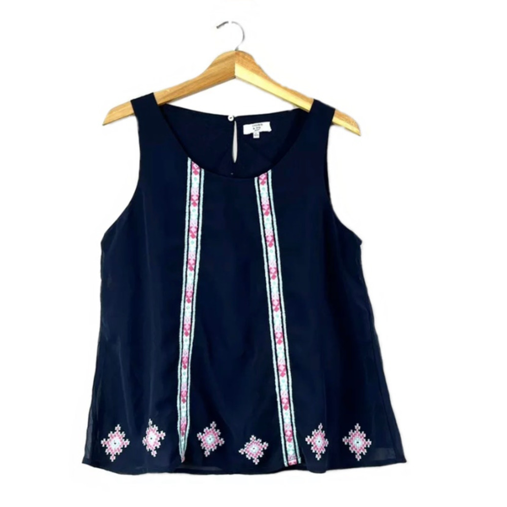 Women's Crown & Ivy Embroidered Patchwork Tank Top PL